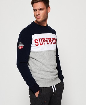 Superdry Academy Colour Block Férfi Pulóver Sötétkék/Szürke | XAVJH6328